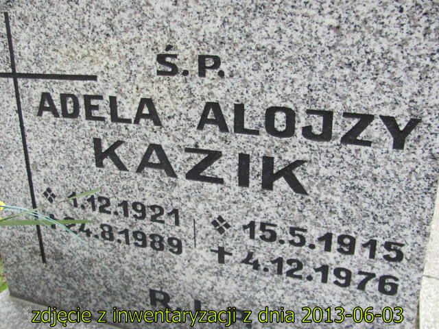 Alojzy Kazik 1915 Siemianowice Śląskie - Grobonet - Wyszukiwarka osób pochowanych