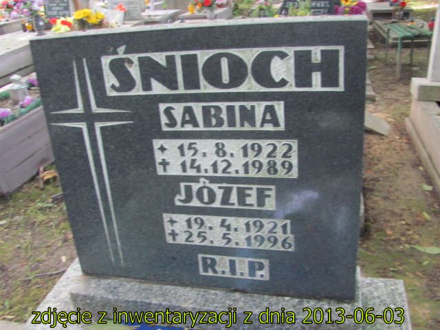 Sabina Śnioch 1922 Siemianowice Śląskie - Grobonet - Wyszukiwarka osób pochowanych